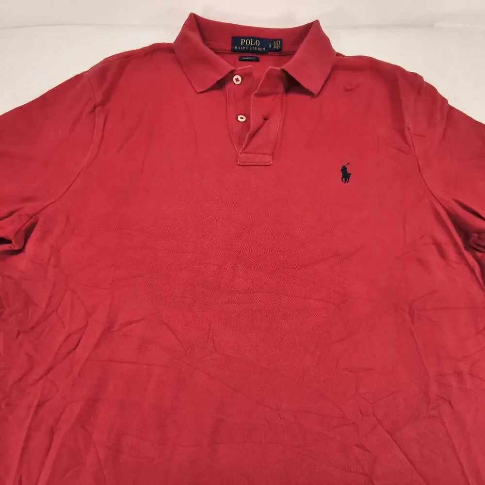 Polo Ralph Lauren Classic Fit Collared Polo Shirt Mens Size Large L Red Black